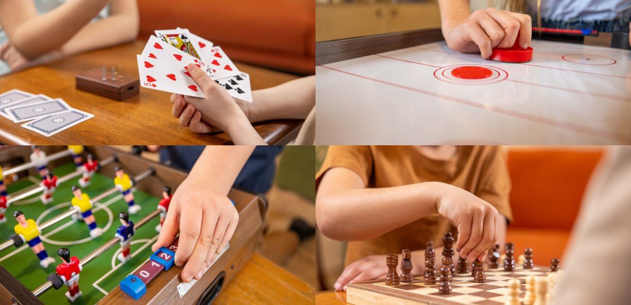 Selection of family board games perfect for winter game nights and screen-free fun.