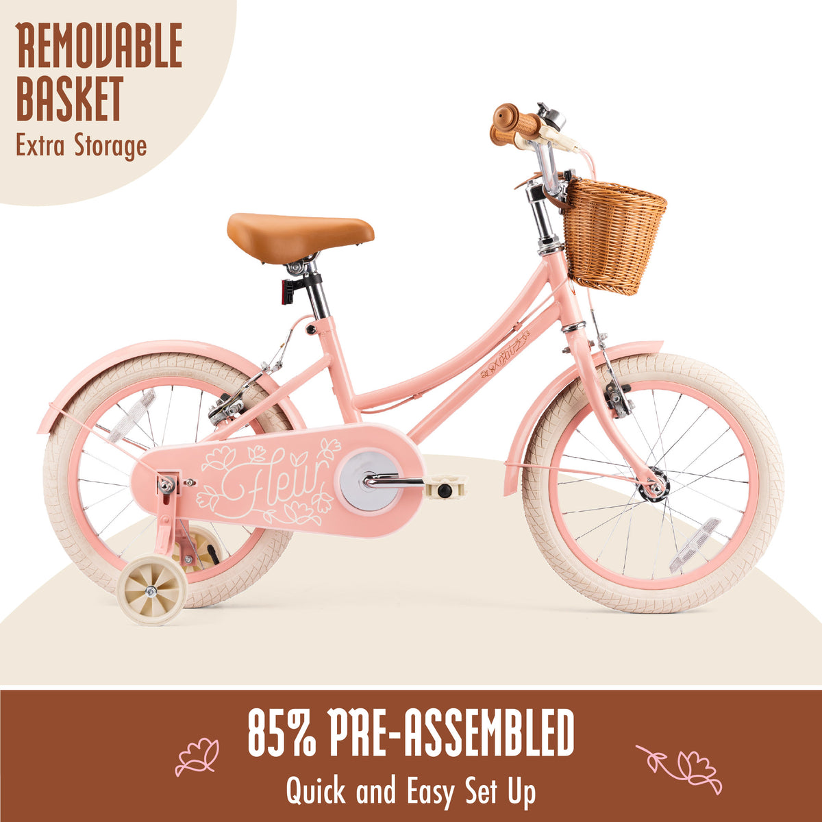 pink 16 inch wheel bike for kids with stabilisers