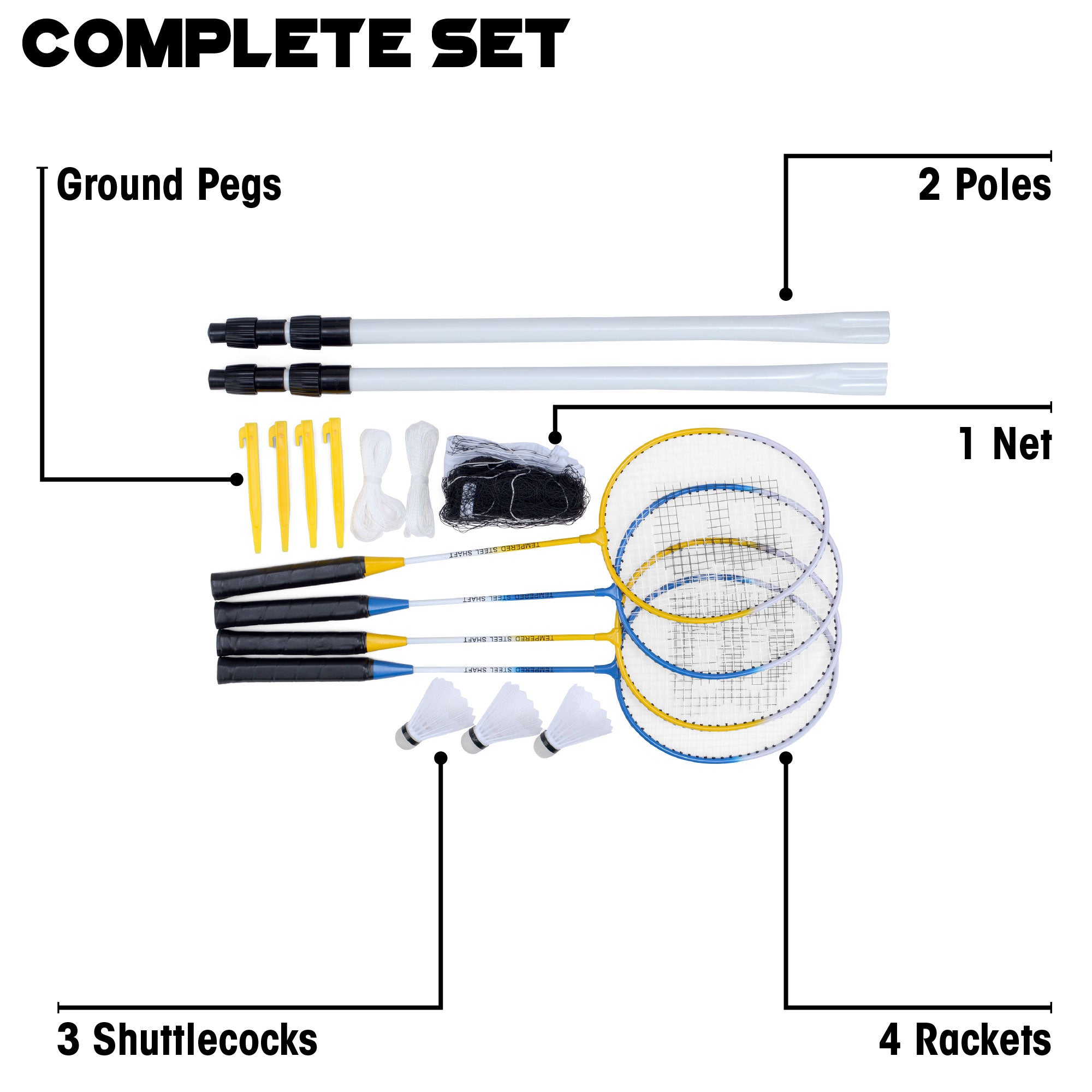 4 player complete badminton set