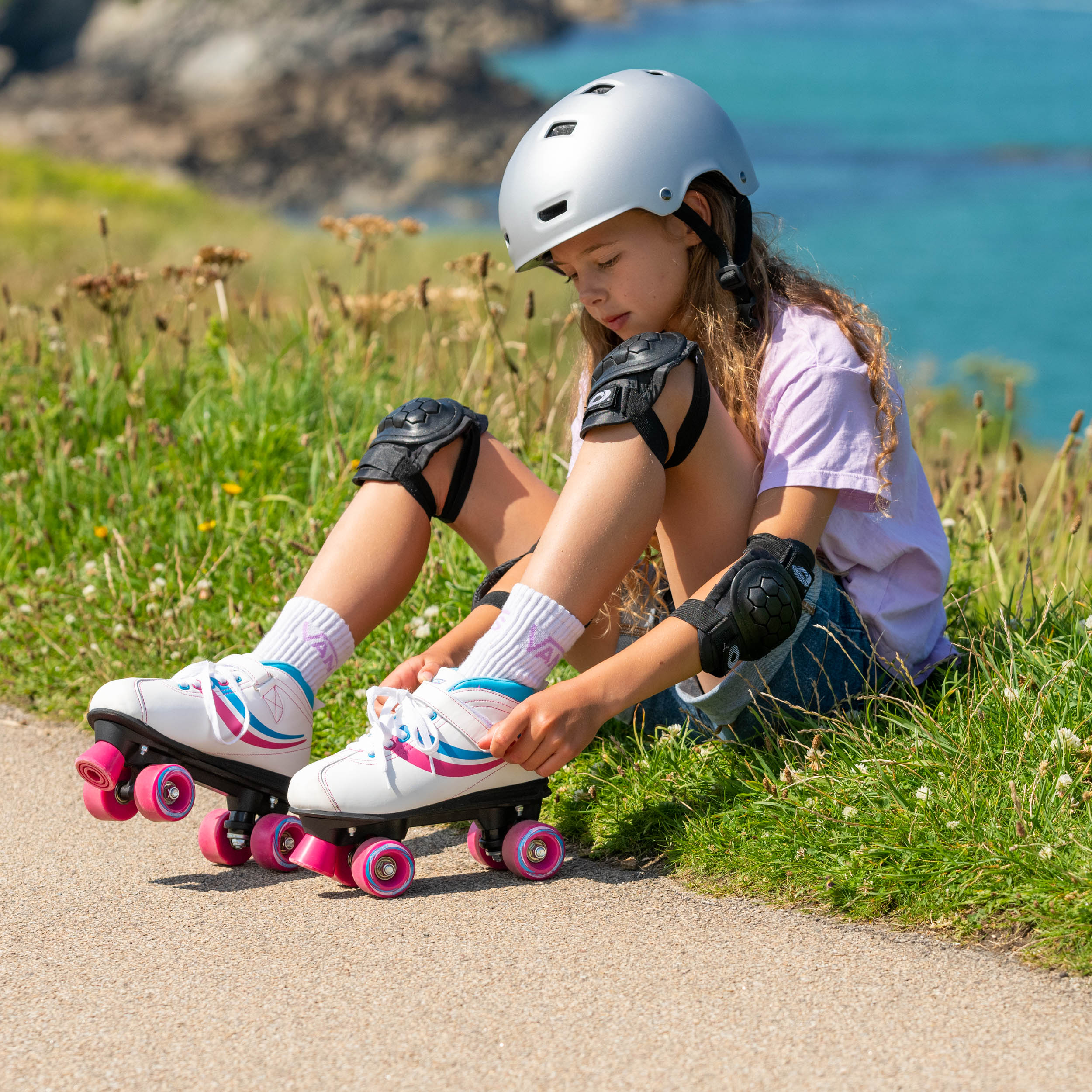 Kids Adjustable Quad Roller Skates - White