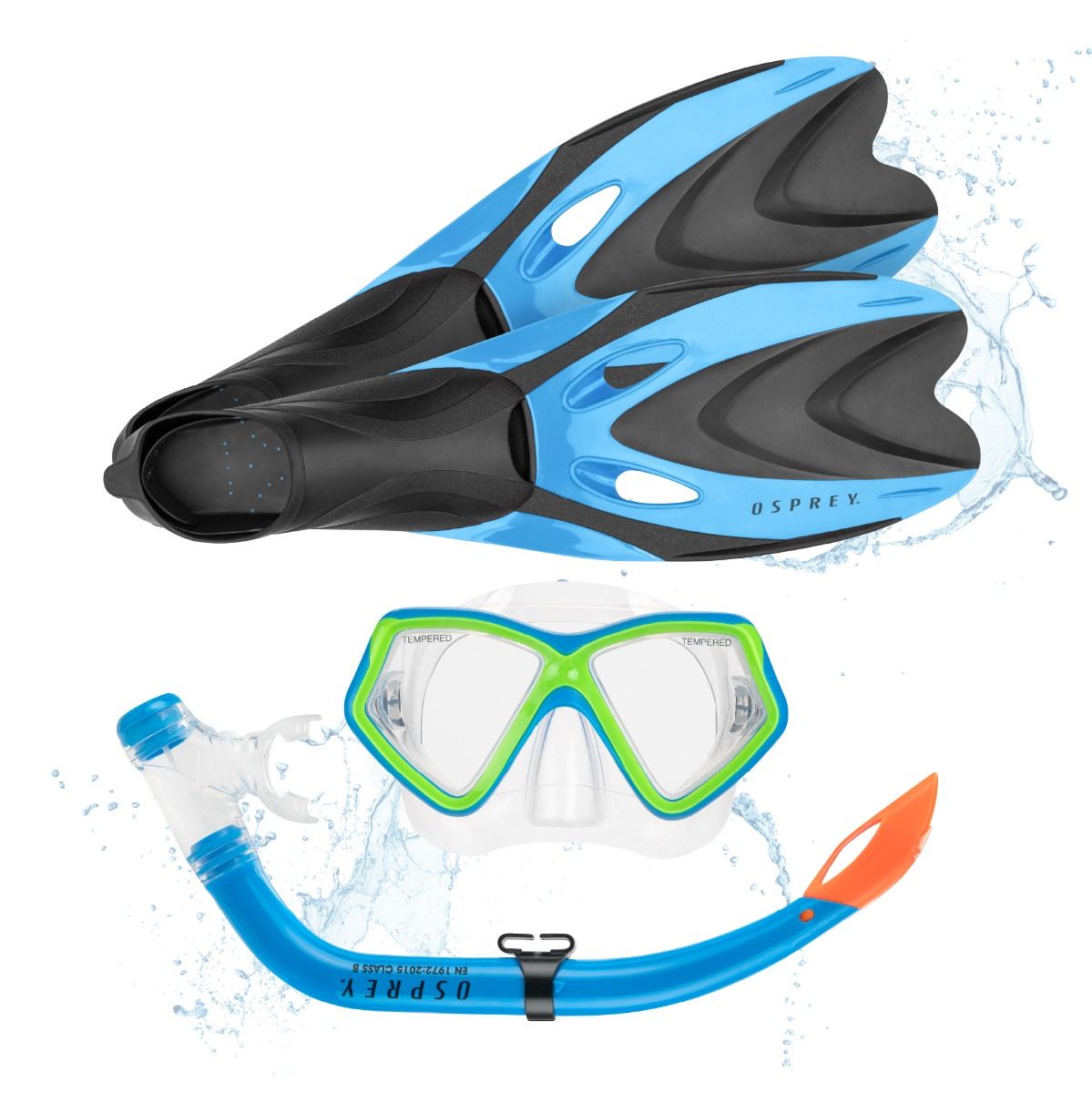 Blue kids snorkel and fin set