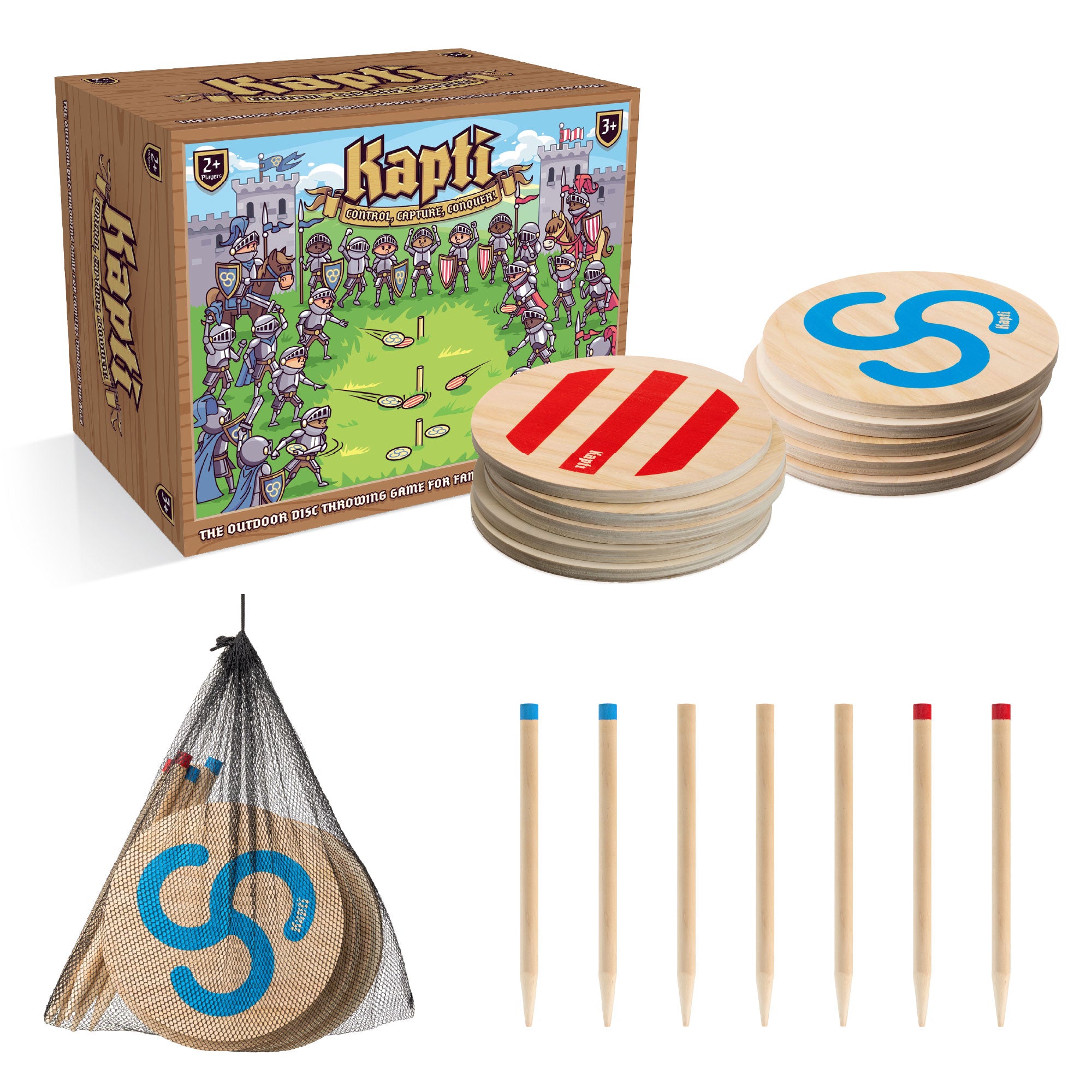 Kapti outdoor disc game set with discs and sticks