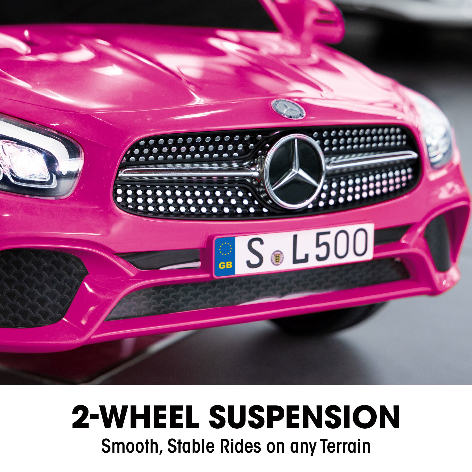 Pink toy car with Mercedes-Benz logo