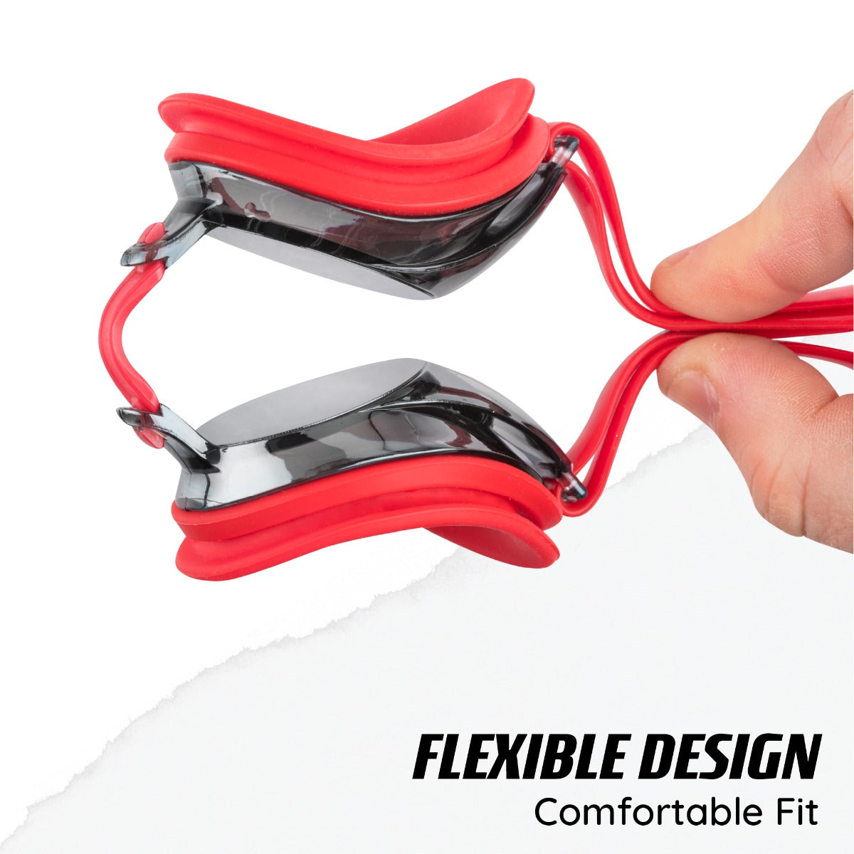Red anti-fog goggles for young swimmers