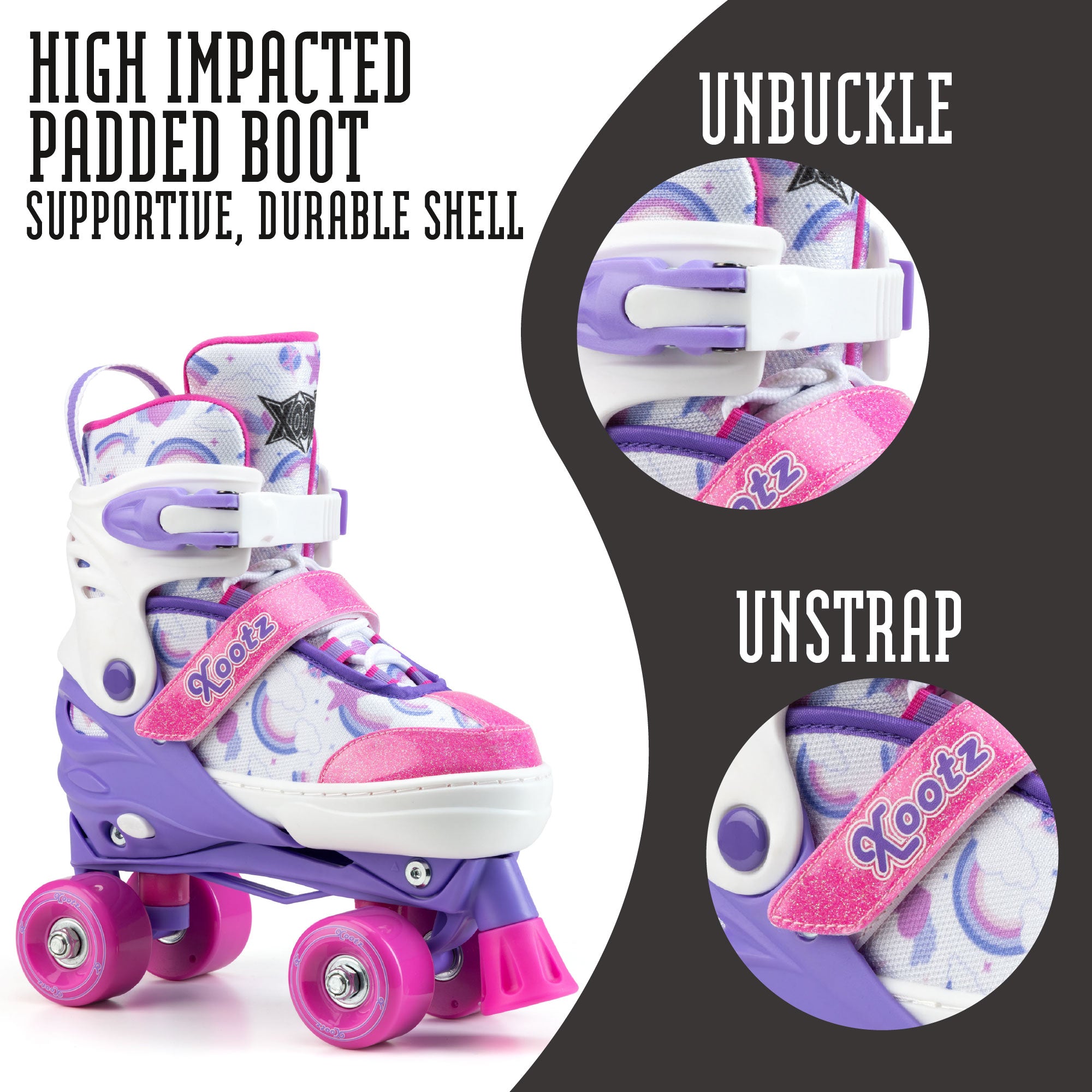 quad skates with buckles and straps for kids
