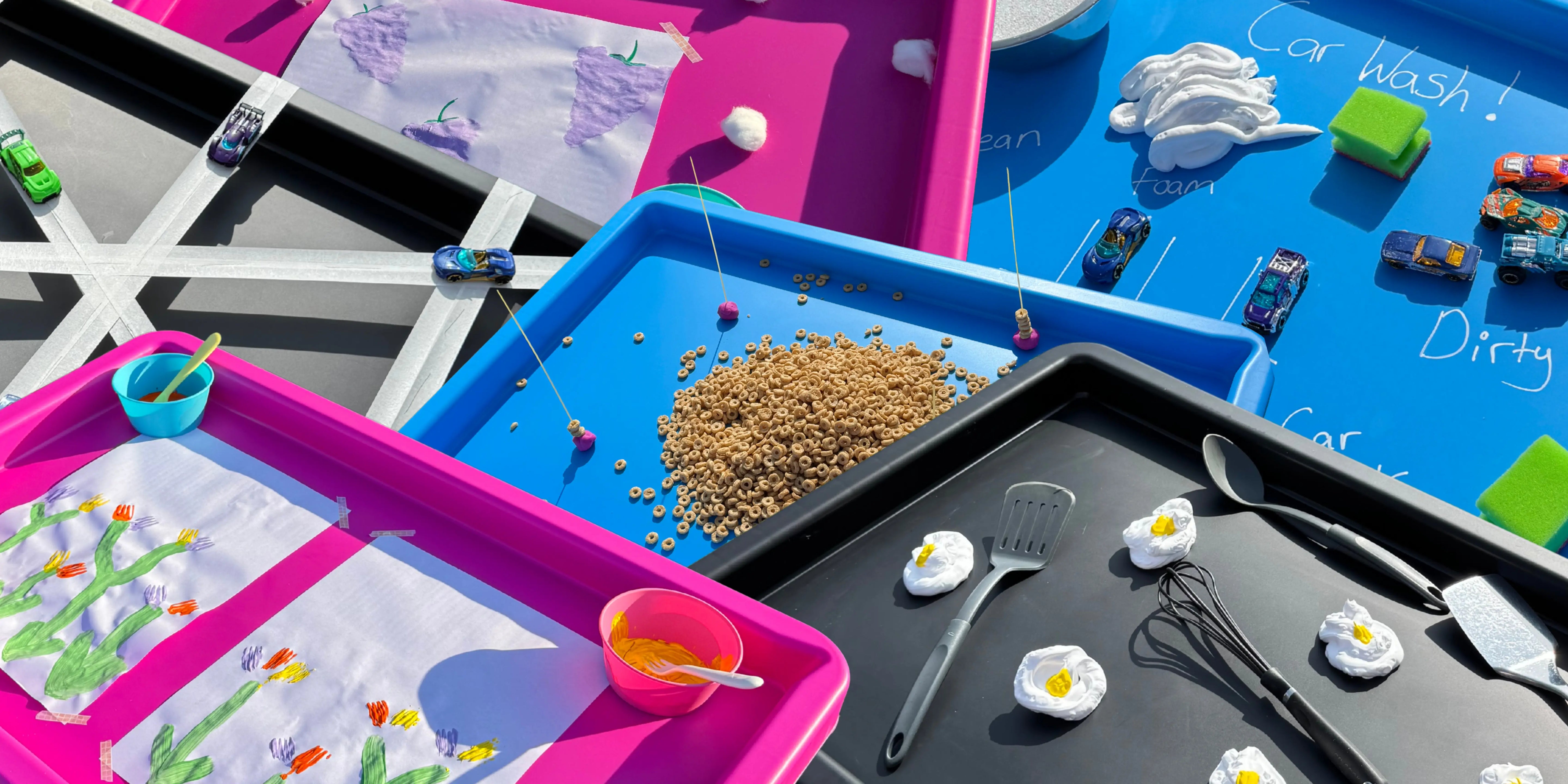 collage of sensory play tray setups for eyfs and toddlers