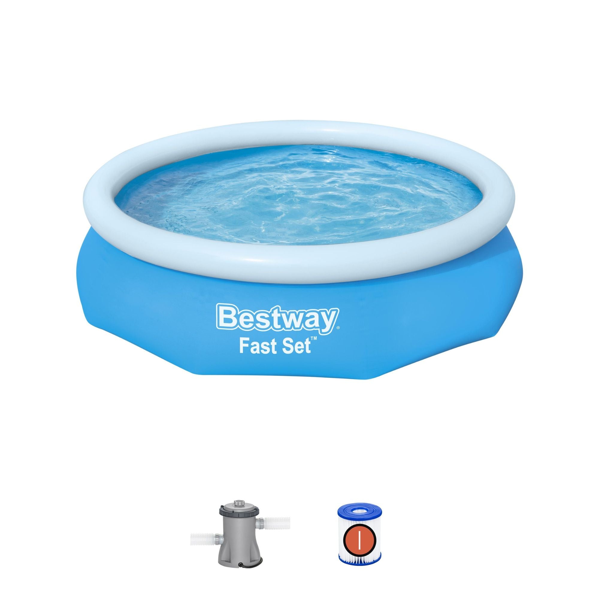 10ft x 30in Blue Round Fast Set Inflatable Above Ground Pool Set