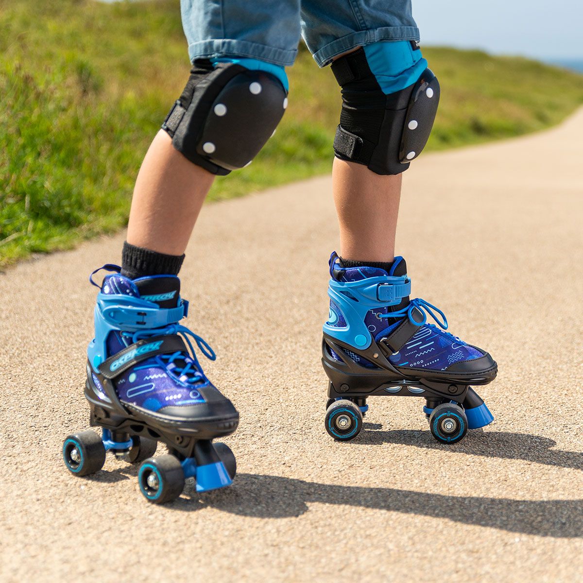 Blue quad roller skates for kids