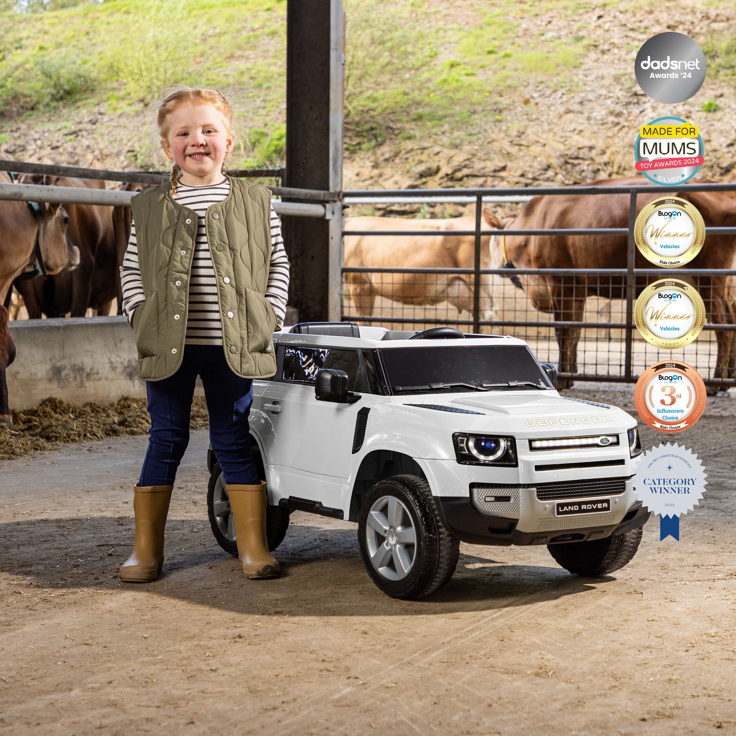 Land Rover Defender Electric Ride-On Car - White
