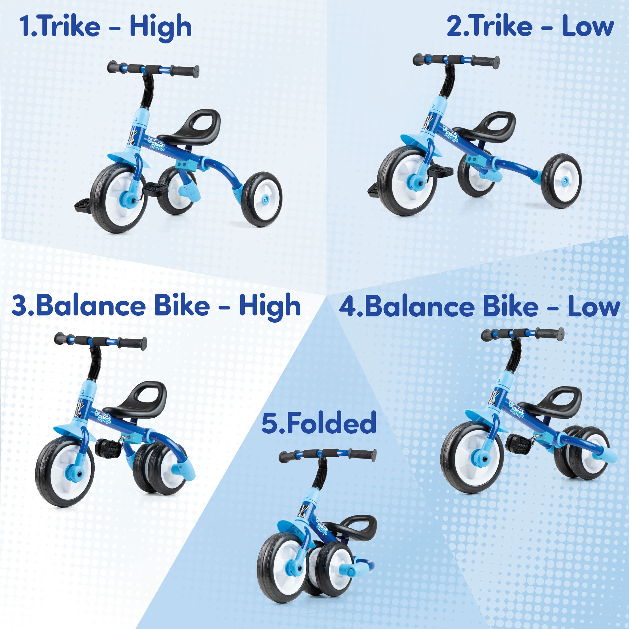 5 in 1 Folding Balance Trike - Blue