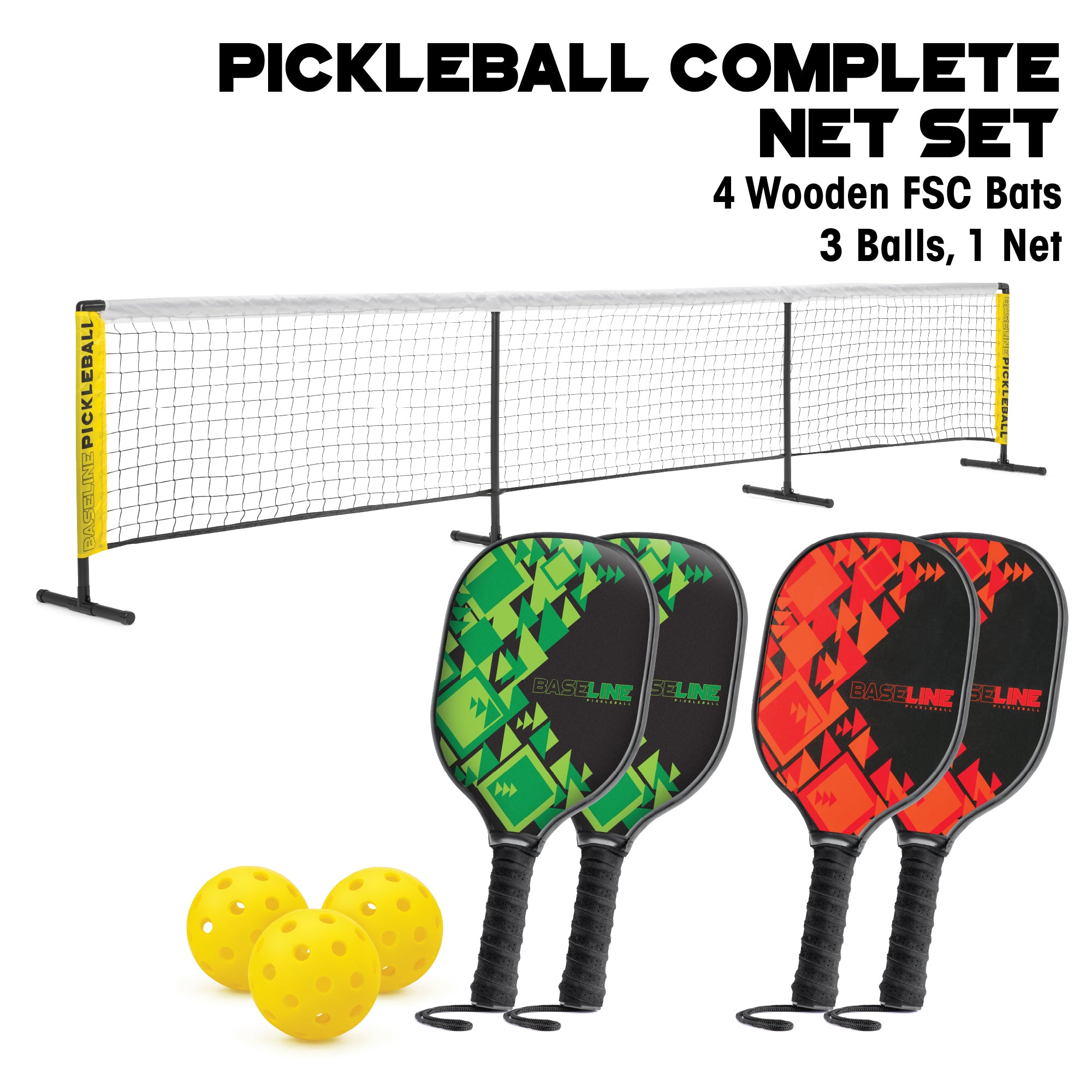 Pickleball Bat, Ball & Net - 4 Player