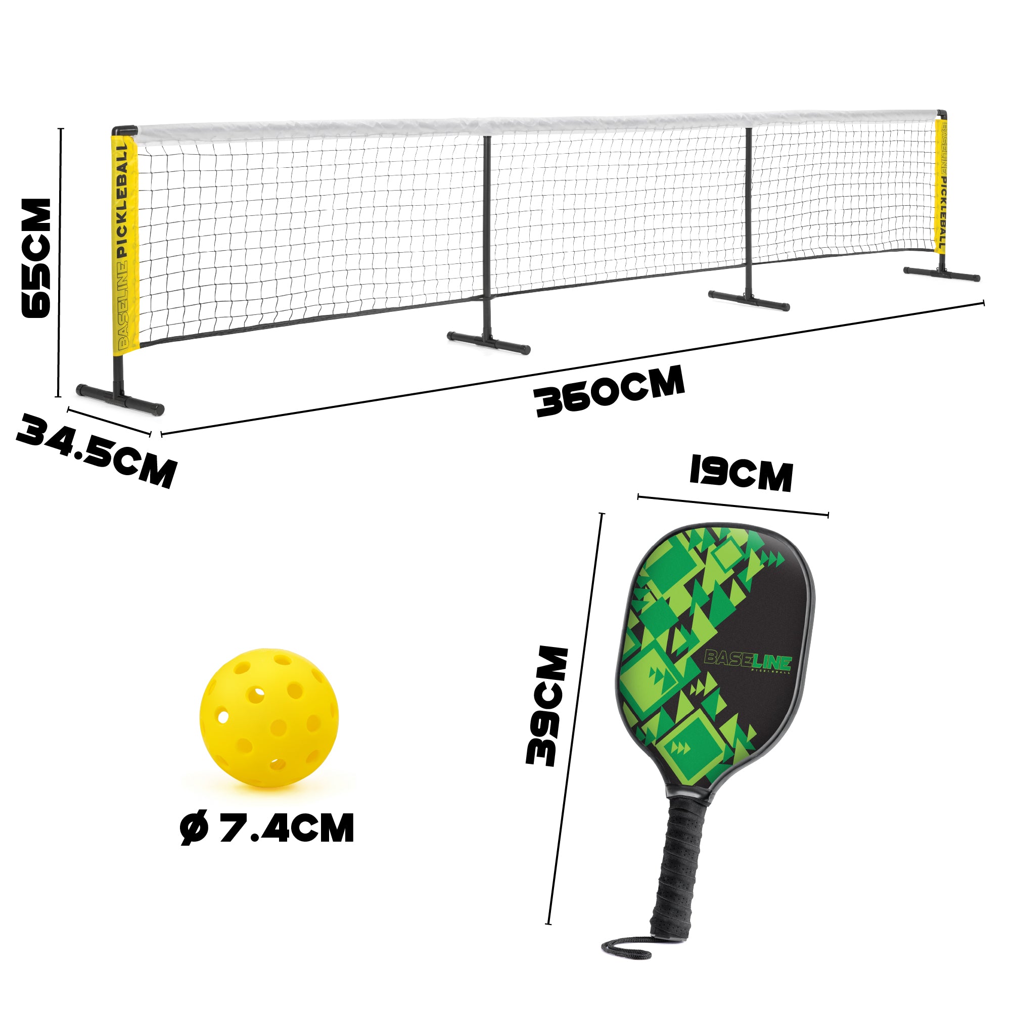 Pickleball Bat, Ball & Net - 4 Player