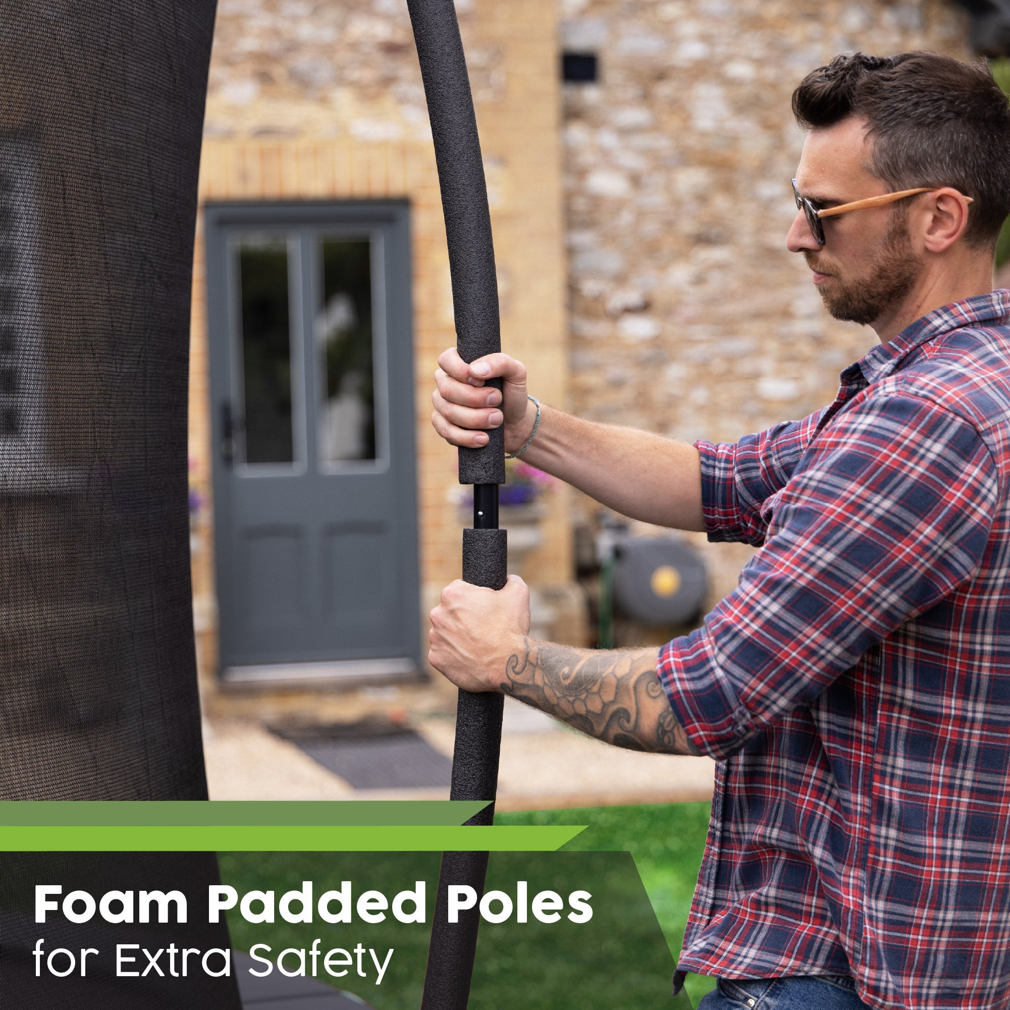 foam padded poles on trampoline