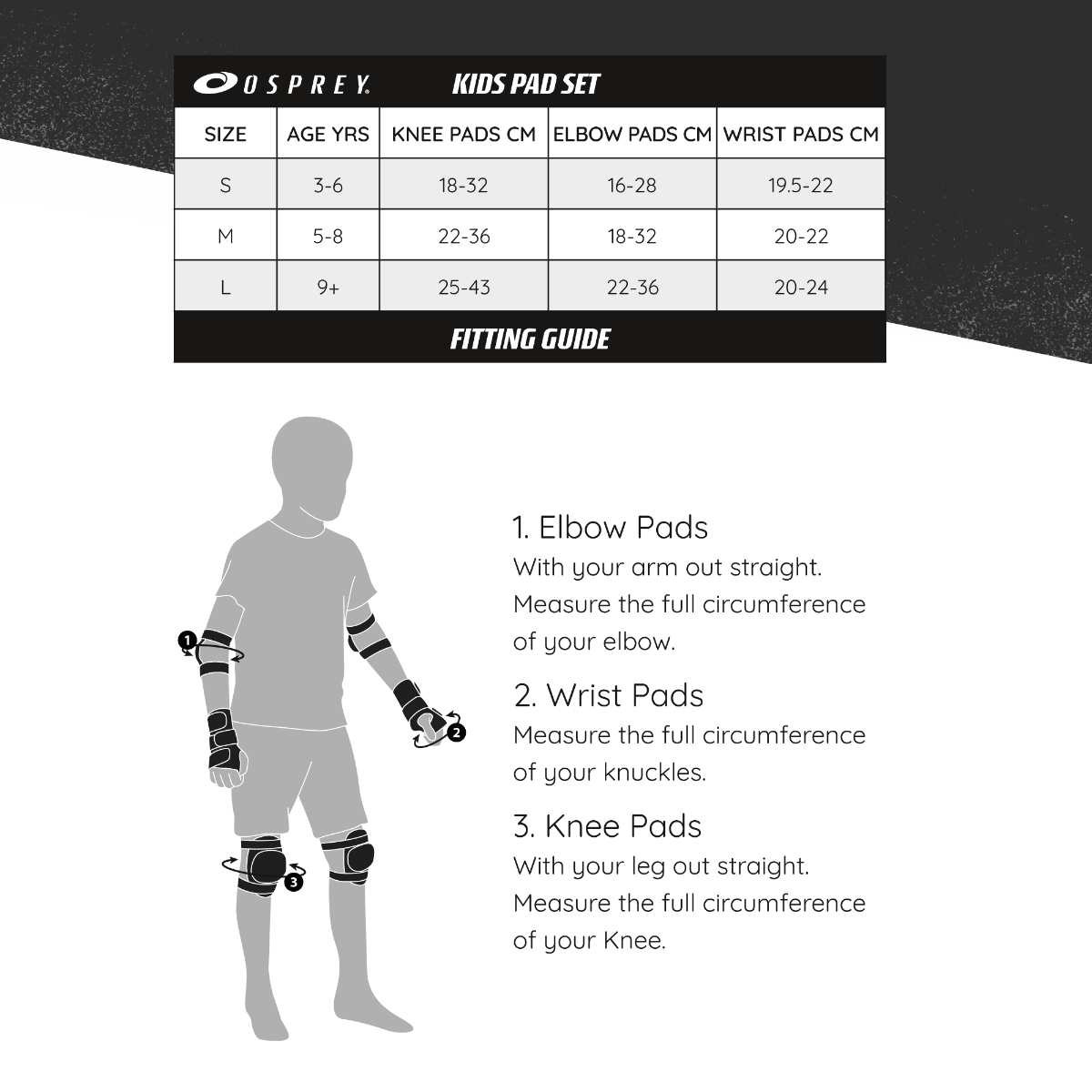 Children’s black elbow and knee pads