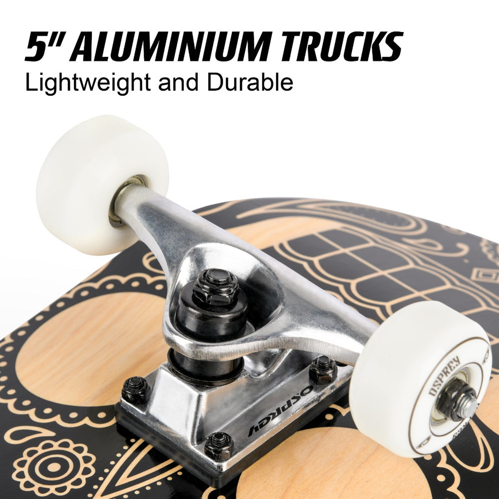 Skateboard with vibrant candy skull art