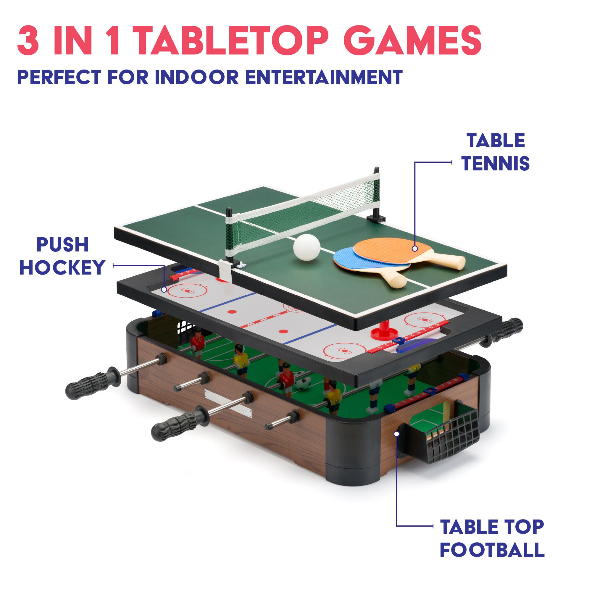 20" 3 In 1 Games Table - Dark Brown