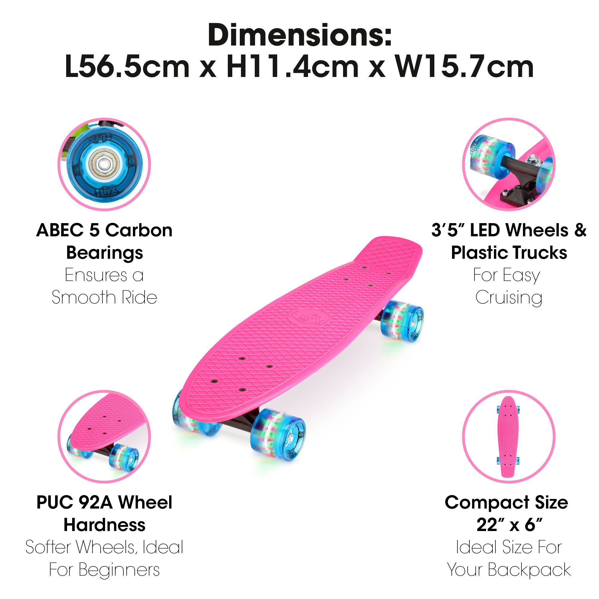 Complete Mini Cruiser Skateboard 56cm voor Kinderen en