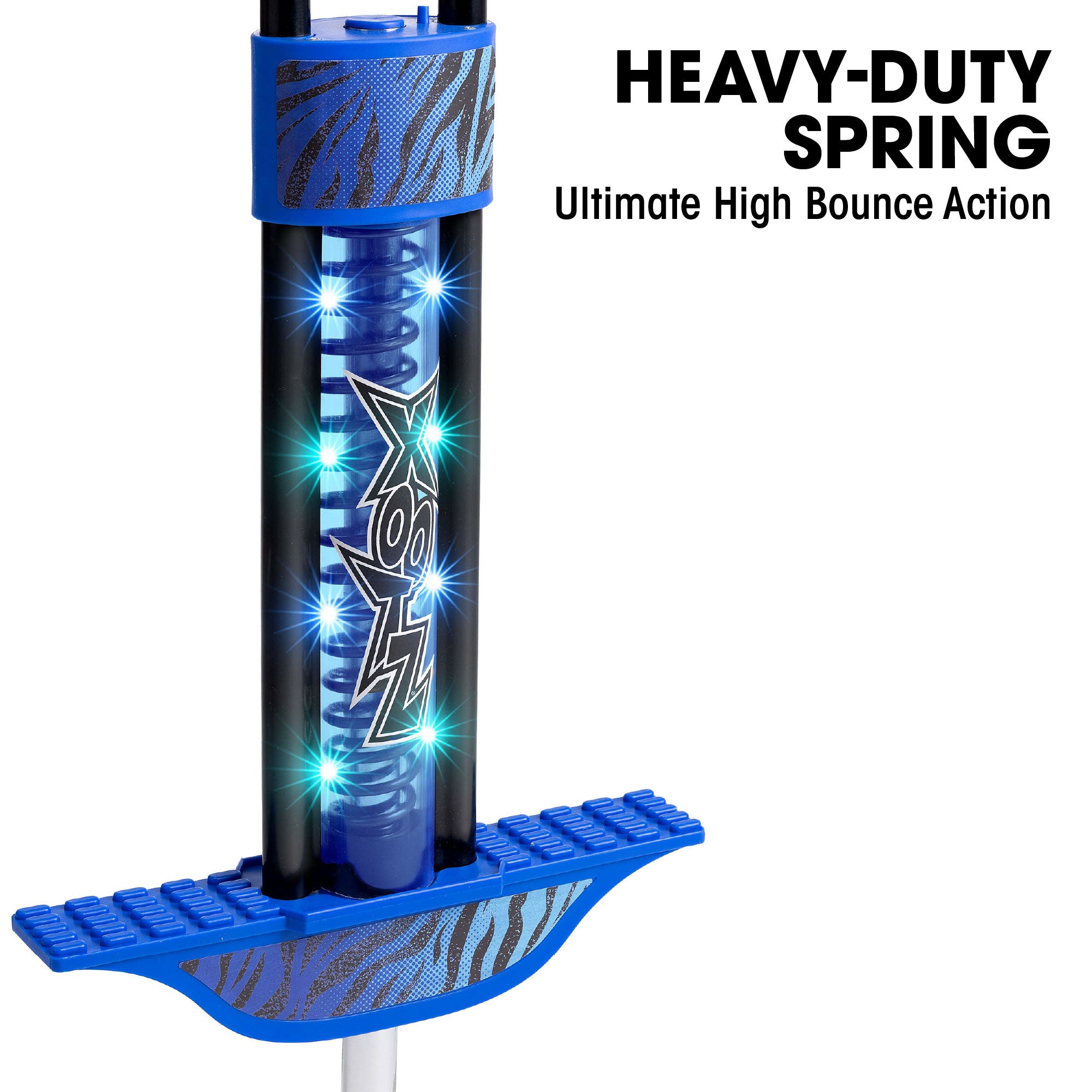 Blue and black spring toy with 'Heavy-Duty Spring'