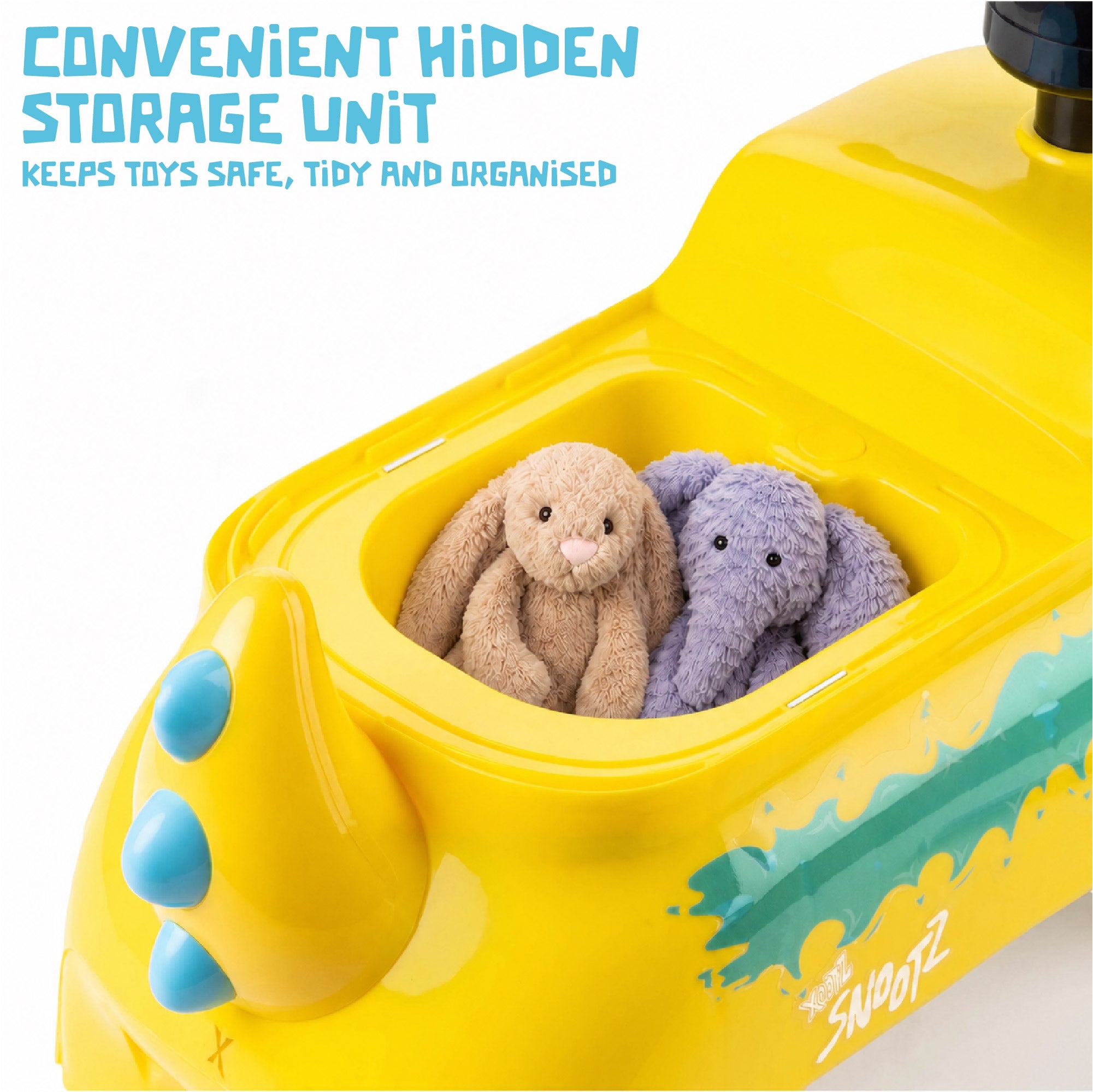 ride on toy car monster with convenient storage for toys 
