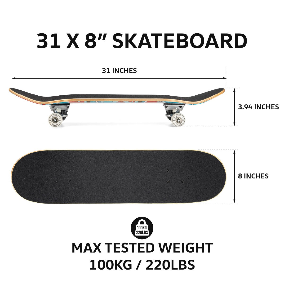 8" x 31" Complete Double Kick Skateboard - VW Comic