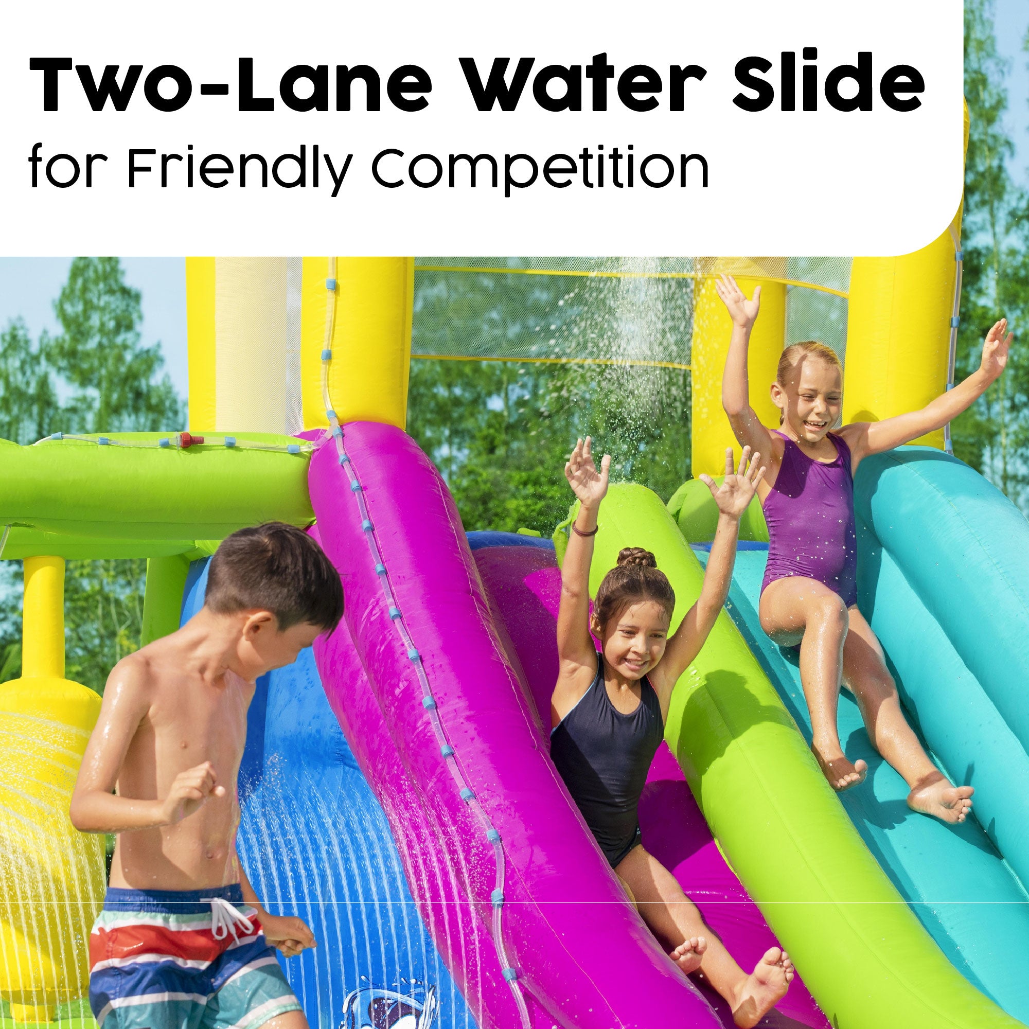 inflatable large water park with two lane slide