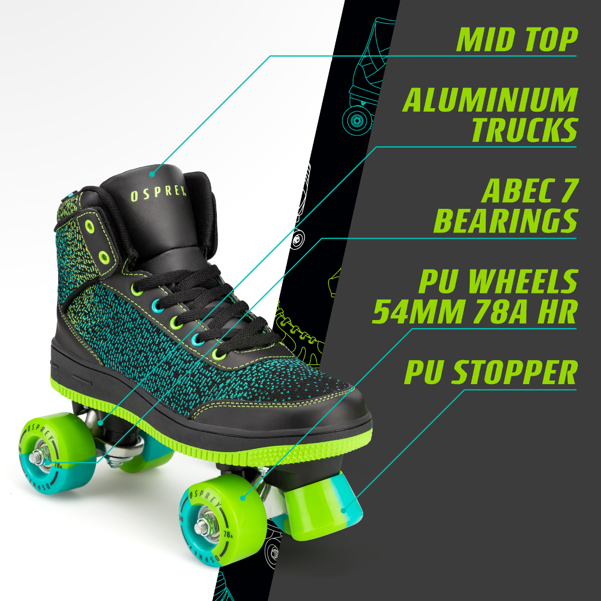 Mid Top Raver Roller Skates - Green